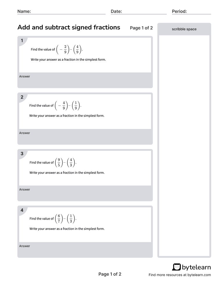 Add and subtract signed fractions Thumbnail.png