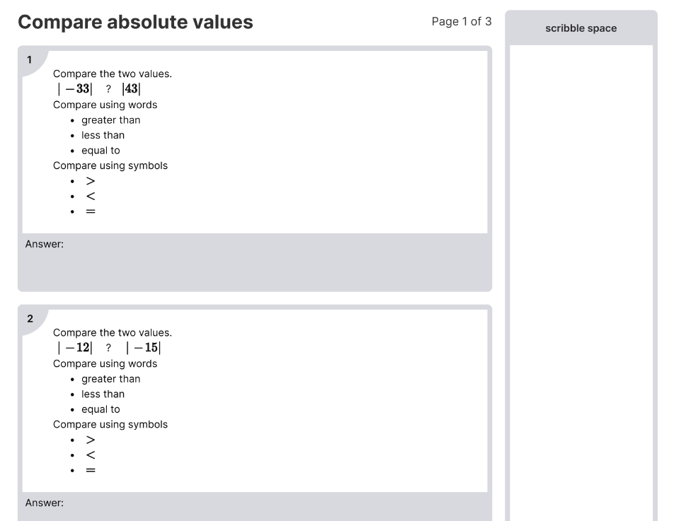 Compare Absolute Values Worksheets [PDF] (6.NS.C.8) 6th Grade Math