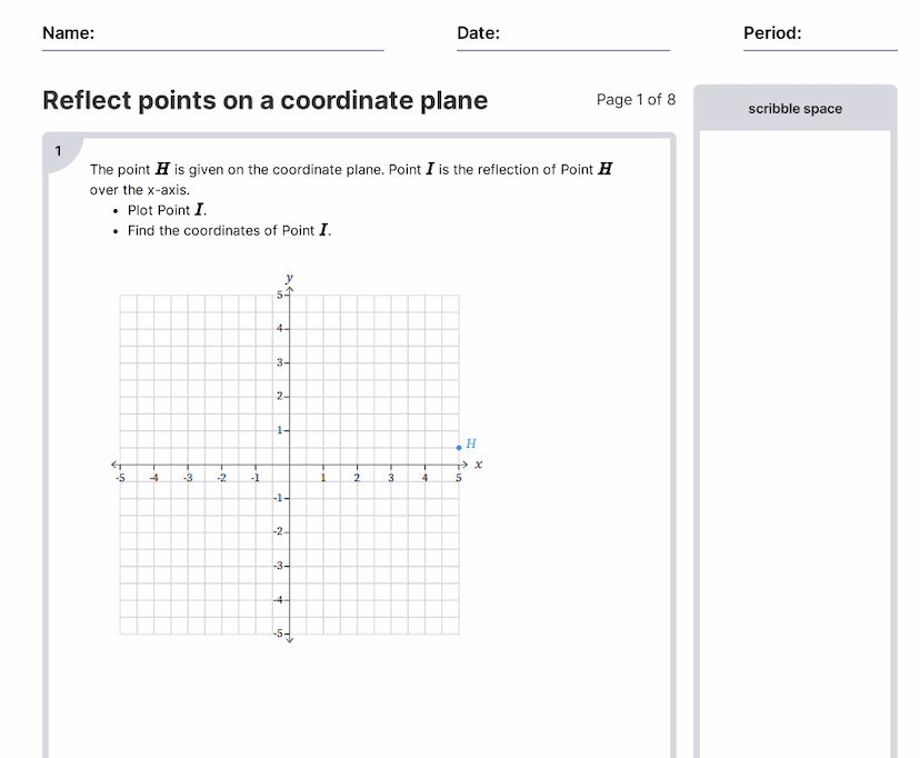 Reflect Points On A Coordinate Plane Worksheets [PDF] (6.NS.A.1) 6th