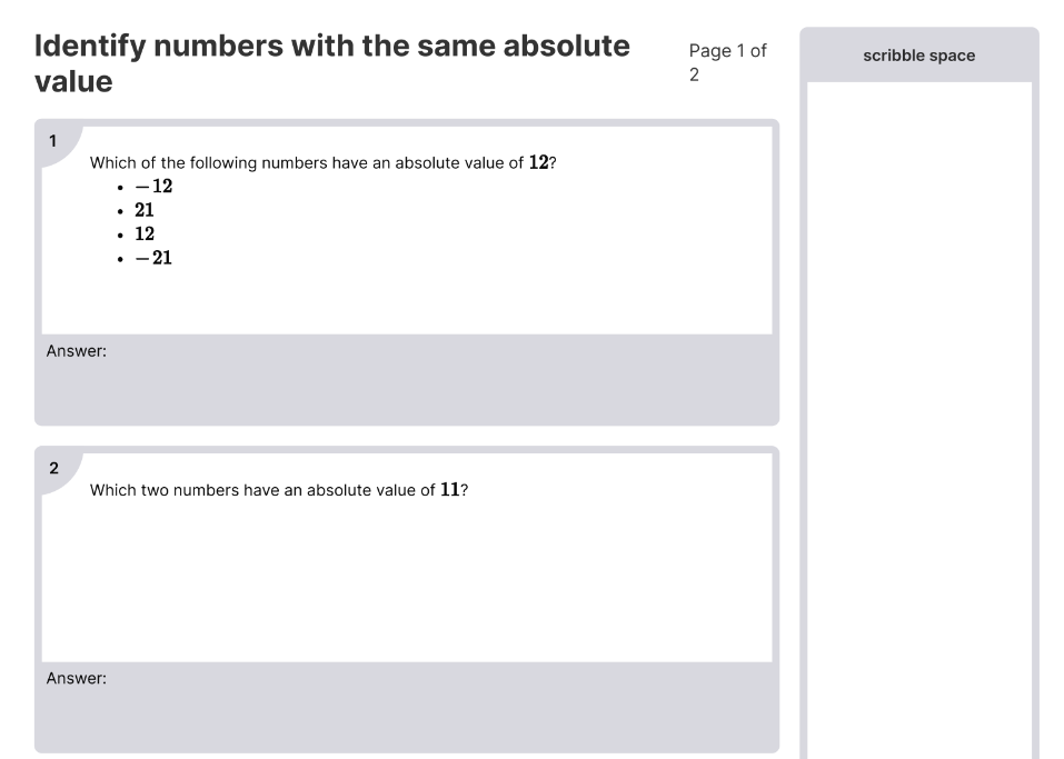 Identify numbers with the same absolute value Worksheet.png