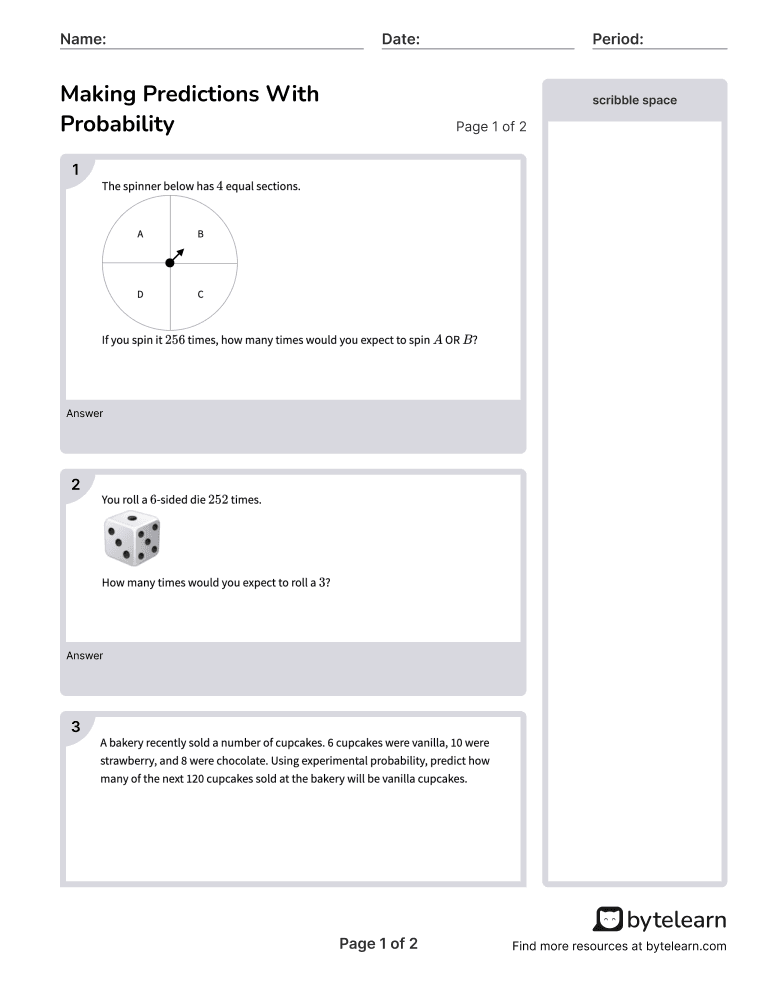 Making Predictions With Probability Worksheet-  p1-3q.png