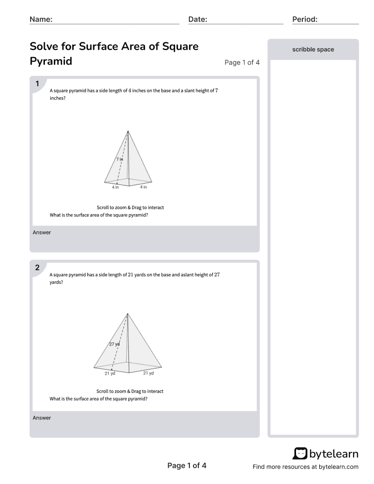 Solve for Surface Area of Square Pyramid Worksheet-  p1-2q.png
