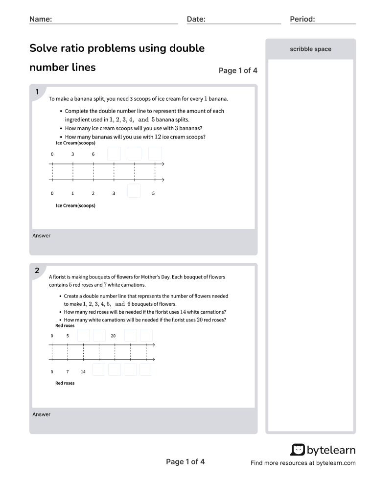 Solve ratio problems using double number lines Thumbnail.png