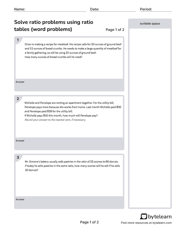 Solve Ratio Problems Using Ratio Tables Word Problems Worksheets PDF solve-ratio-problems-using-ratio-tables-word-problems-worksheets-pdf